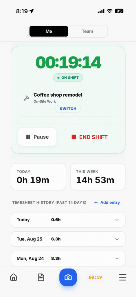 1-Tap Time Clocking